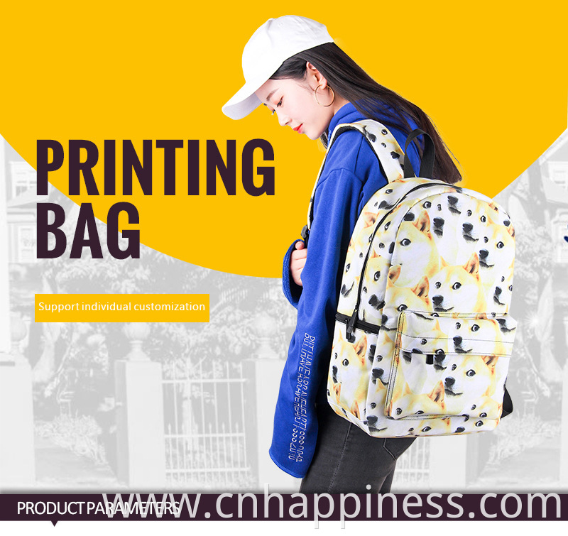 Wholesale blank sublimation full print waterproof backpacks zoo animal shoulders backpack school bag